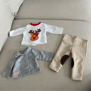 3 PCS 18” OG Horse Riding Pants, Rudolf Top & Grey Jacket American Girl Doll